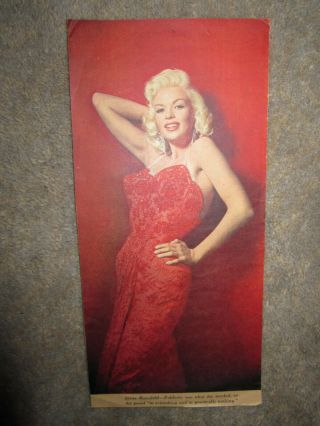 Vintage Jayne Mansfield Newspaper Clipping Photo Film Star Pinup Girl Red Dress
