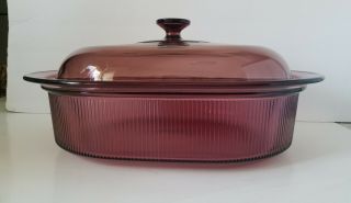 Corning Ware Cranberry Visions 4 Qt V - 34 - B Covered Oval Roaster/ Casserole Vcg