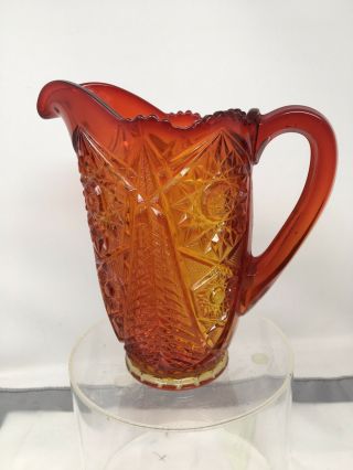 Vtg Marigold Star Cut Glass Pitcher Eapg Imperial Indiana ? Saw Tooth Rim 8.  25”