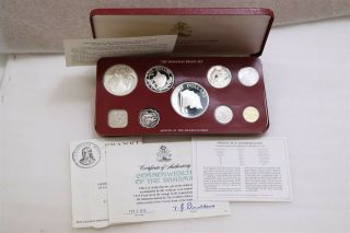 Bahamas 1976 9 Coin Proof Set With Silver,  Paperwork B28 Bx14 - 102