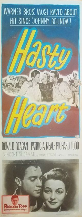 Hasty Heart (1950) Ronald Reagan Patricia Neal Richard Todd Orig 14x36 Ins