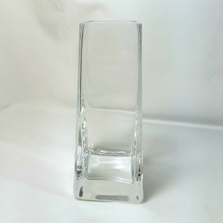 Krosno Poland Heavy Thick Clear Glass Vase 4 Sided With Tag 7.  75 " Tall