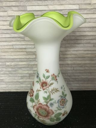 Norleans Large Frosted Green Glass Vase Flowers Made In Italy 12 3/4”