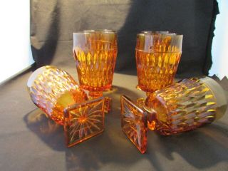 Vintage Amber Depression Glass Goblets Square Footed Detailed Design 6 Matching