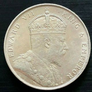 1907 Straits Settlements Malaysia Silver $1 Dollar Edward Vii -