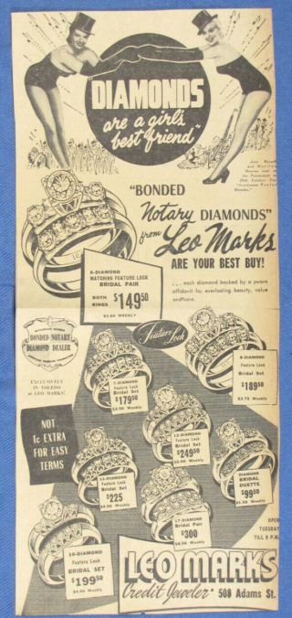 Vintage 1953 Gentlemen Prefer Blondes Marilyn Monroe Newspaper Movie Print Ad