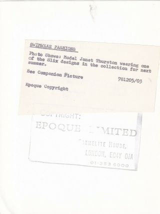 1978 PHOTO Pin - Up JANET THURSTON SWIMSUIT LEGGY CHEESECAKE PORTRAIT KEYSTONE R3 2