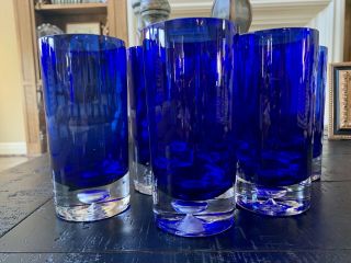 Set Of 6 Cobalt Blue Glass Drinking Tumblers
