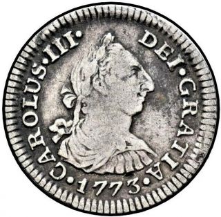 1773 Carlos Iii 1/2 Real Mexico ☆ Silver ☆ Au ☆ Inverted " Fm " & Mintmark Scarce