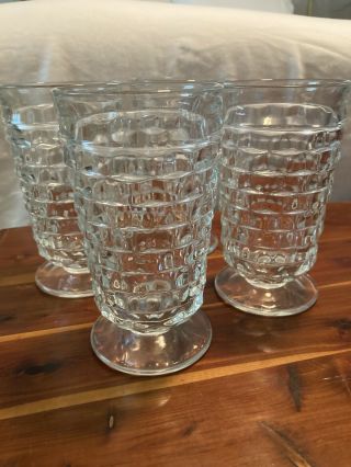 Set Of 4 Fostoria American 6” Water / Iced Tea Glasses Footed Clear Cube Diamond