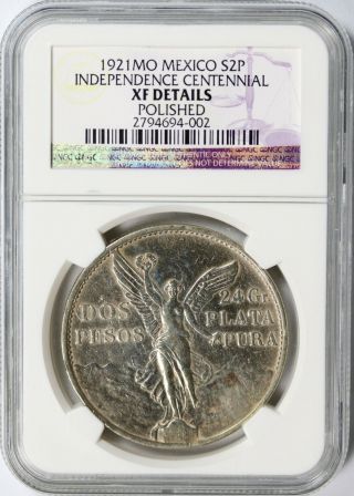 1921 Mo Mexico Silver 2 Pesos Ngc Xf Details - Polished