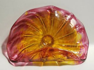 Hand Blown Art Glass Amber Cranberry Lily Pad Eyeglass/business Card Holder