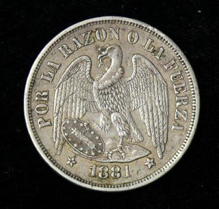 1881 Republica De Chile Silver 1 Peso Higher Grade Circulated