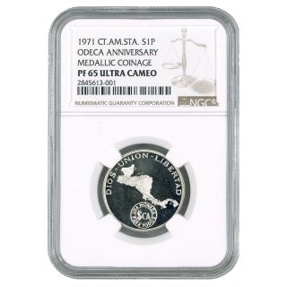 Central American States Odeca 1 Peso 1971 Ngc Pf 65 Ultra Cameo X 11 Comm.