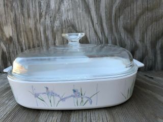 Corning Ware Shadow Iris 10 " Flat Casserole Dish With A High Dome Glass Lid