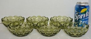 Vintage Set 6 Imperial Glass Provincial Thumbprint Green Berry Dessert Bowls