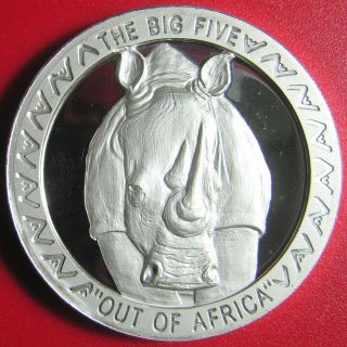 2002 Uganda 5000 Shillings Silver Proof Rhino Rhinoceros Deep Cameo " Big Five "