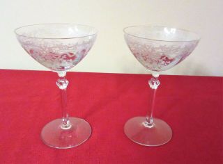 Set Of 2,  Fostoria June Tall Sherbert Or Champagne Glasses,  Lovely Pattern