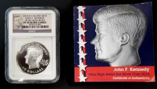 2014 Bvi,  John F.  Kennedy Ultra High Relief $10 Silver,  Ngc Pf 70 Ultra Cameo