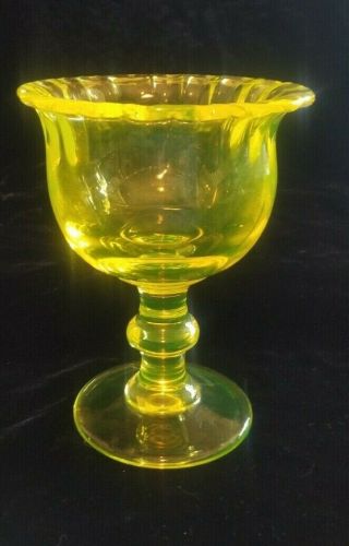 Yellow Vaseline Uranium Glass Footed Pedestal Compote Bowl Dish Ruffle Rim