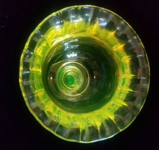 Yellow Vaseline Uranium Glass Footed Pedestal Compote Bowl Dish Ruffle Rim 3