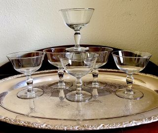 Set 6 Vintage Mid Century Silver Rimmed Champagne Coupe Glasses Stemware Barware