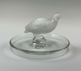 Lalique France Crystal Ring Tray Pin Dish W/ Frosted Partridge