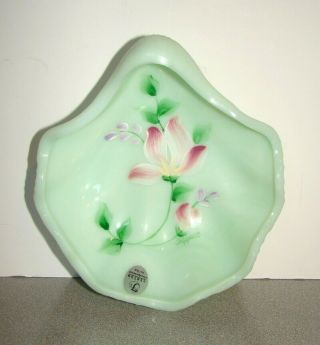 Fenton Lotus Mist Burmese Hand Painted Shell Dish Bowl