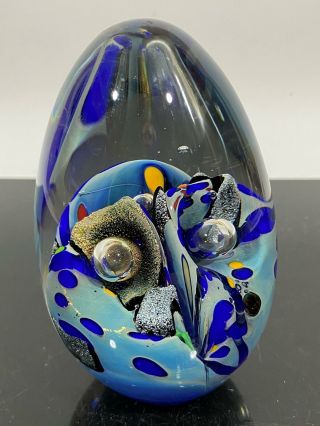 Signed Rollin Karg Multi - Color Art Glass Statue Sculpture Egg Paperweight
