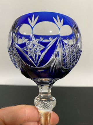 Cut To Clear Etched Floral Blue Art Glass Wine Cocktail Goblet Cup 3