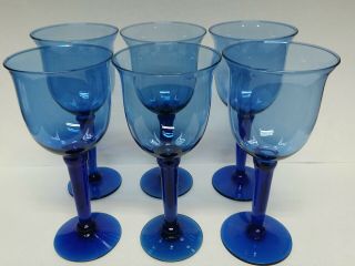Cobalt Blue Hand Blown Glass 9.  5 " Wine Glasses / Water Goblet Set Of 6 Or 12