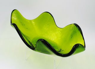 Vintage Blenko Hand Blown Glass MCM - Form Bowl - 633 - Olive Green 2