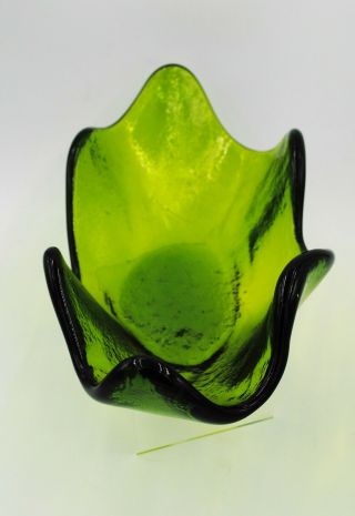 Vintage Blenko Hand Blown Glass MCM - Form Bowl - 633 - Olive Green 3
