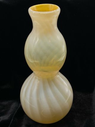 Art Glass Vase Hand Blown Satin Frost Yellow Swirl 8.  25” Studio Handmade