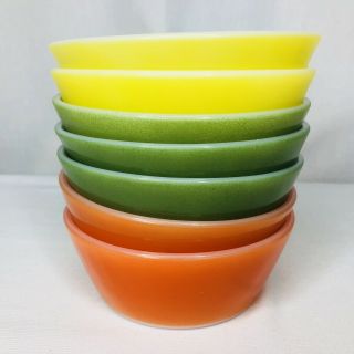 Set Of 7 Federal Glass Small Bowls Orange Green Yellow 5 Inch Milk Glass