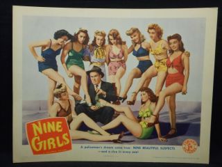 Nine Girls 1944 Lobby Card Vf Sexy Bikini Swimsuit Cheesecake Evelyn Keyes