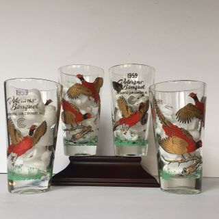 1959 Continental Can Company Inc Banquet Gold Rimmed Pheasant Tumblers Set Of 4