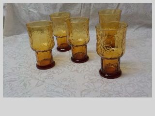 A Set Of Five Libbey Glasses Country Garden Daisy 6 " 15 Oz Amber Cooler