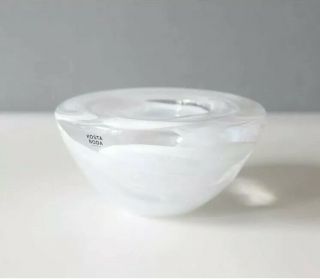 Kosta Boda Atoll Glass Votive Candle Holder White Swirl Art Glass Anna Ehrner