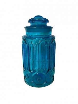 LE Smith Glass Blue Moon & Star Apothecary Jar Canister Thumbprint Lid 11.  5 