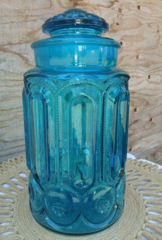 LE Smith Glass Blue Moon & Star Apothecary Jar Canister Thumbprint Lid 11.  5 