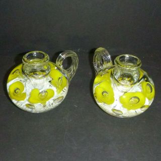 Art Glass Finger Loop Candle Holders Yellow & White Trumpet Flowers Lce129