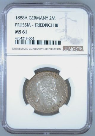 1888a Germany 2 Mark Prussia - Friedrich Iii Ms - 61 Ngc Certified