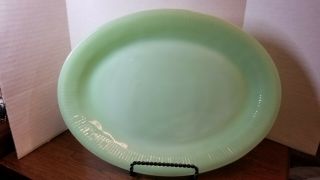 Vintage Fire - King Jade - Ite Jadite Green Oval Serving Platter Jane Ray 12”x 9”