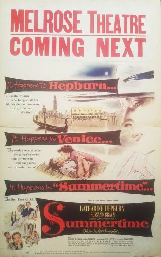 Summertime (1955) Katharine Hepburn David Lean Classic Orig 14x22 Poster