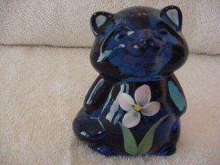 Fenton Hand Painted & Signed Clear Blue Raccoon