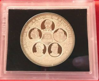 1976 Cayman Islands 50 Dollars Sterling Silver Proof Coin In Plastic