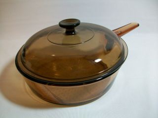 Corning Ware Visions Amber 10 " Glass Waffle Bottom Skillet/pan W/ Lid France