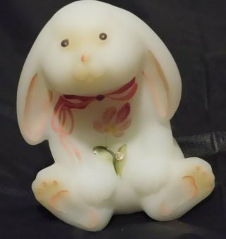 Fenton Art Glass Hand Painted & Signed Satin Bunny Rabbit 4”