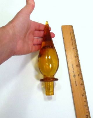 Huge Vintage Mcm Italian Empoli Glass Honey Amber Decanter Genie Bottle Stopper